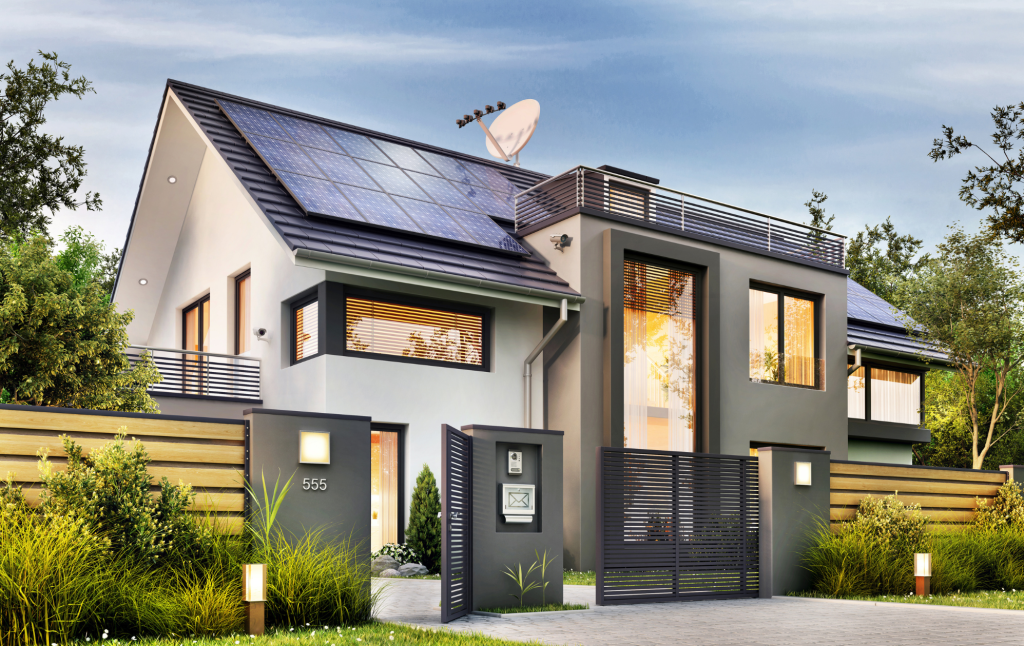 Surf Clean energy solar panels on a modern Smart Home